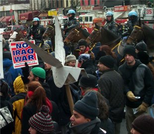 NYPD mounted police flank our posistion at a police barricade on 2nd Avenue (3:00 PM)